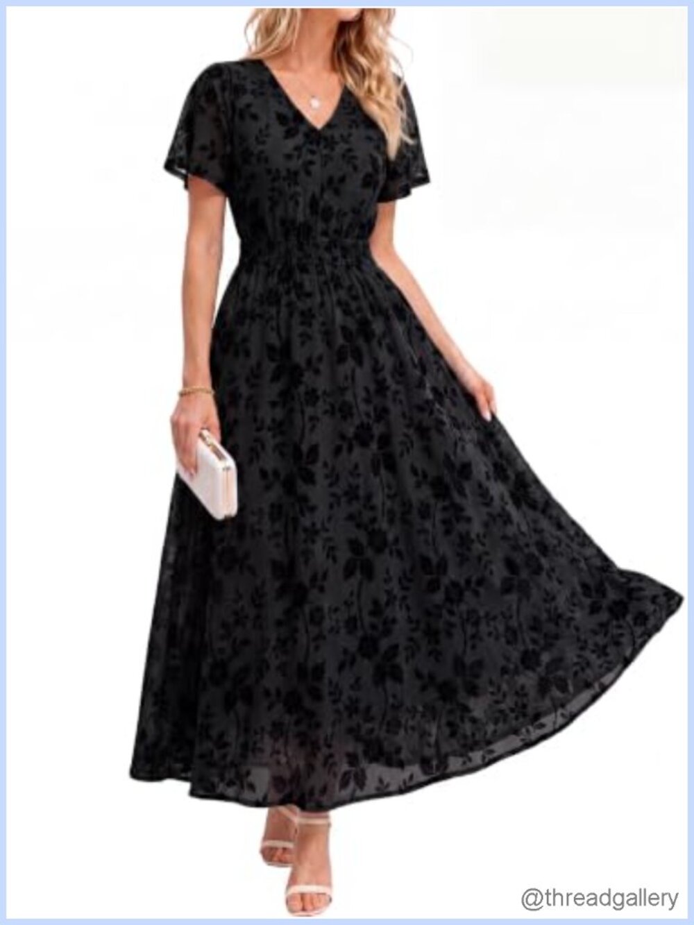 Simplee Womens Formal Floral Mesh Wedding Guest Maxi Dress V-Neck